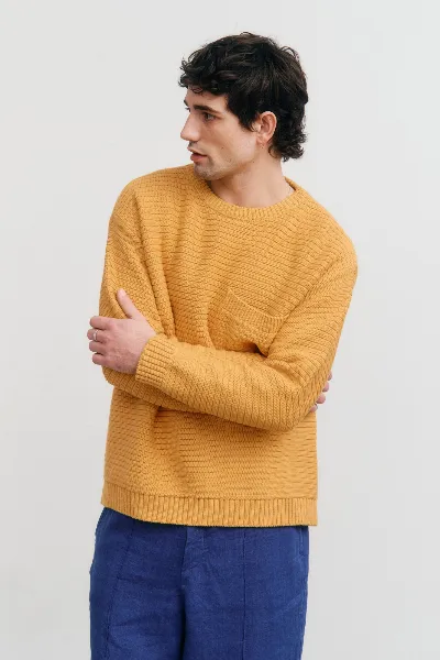 Rotholz Rotholz Herren vegan Strickpullover Gerippt Gelb