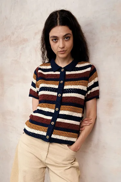 KOMODO KOMODO Damen vegan Strickjacke Clara Mehrfarbig Beige/Blau/Braun