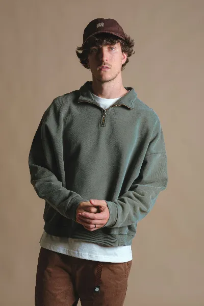 Trendsplant Trendsplant Herren vegan Pullover Quarter Zip Super Heavy Kombu Grün