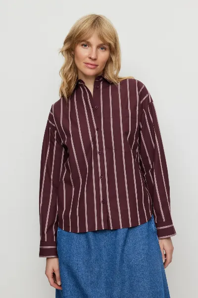 recolution Recolution Damen vegan Hemd Forsythia Stripes In Dunkelpflaume
