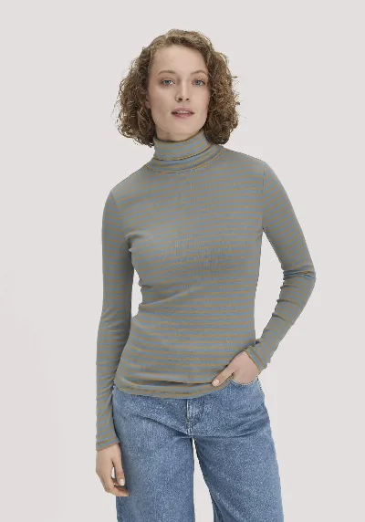 hessnatur hessnatur Damen Streifen Softrib Longsleeve Fitted aus Bio-Baumwolle und Modal - blau