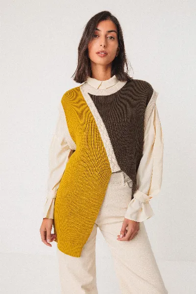 SKFK SKFK Damen vegan Top Nekea Mehrfarbig Braun/Gelb