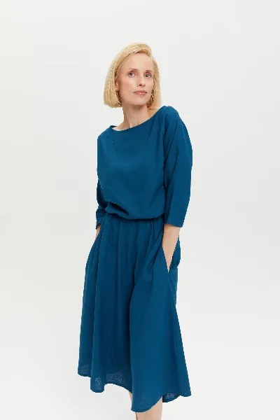 AYANI AYANI Damen vegan Kleid Nane Langarm Petrol Blau