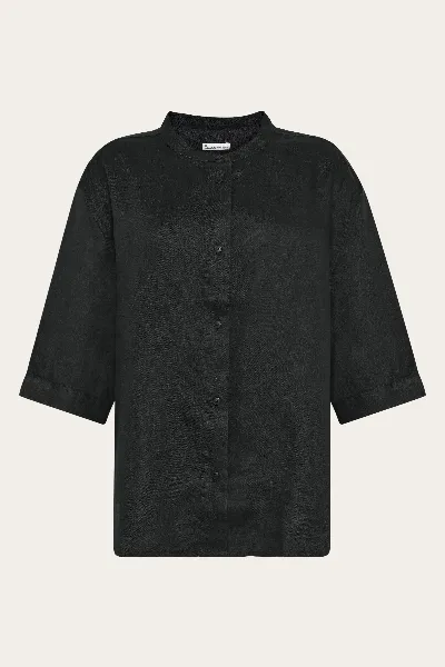 KnowledgeCotton Apparel KnowledgeCotton Apparel Damen vegan Hemd Leinen Schwarz Jet