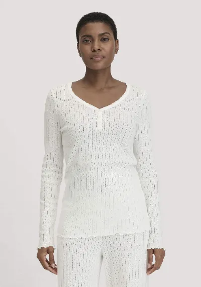 hessnatur hessnatur Damen Pointelle Henley Schlafshirt PURE COTTON aus Bio-Baumwolle - weiß
