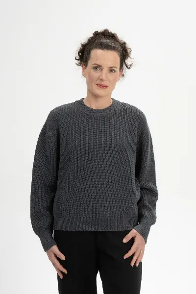 MELA MELA Damen vegan Strickpullover Rippe Adah Anthrazit Melange