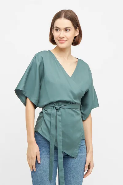 WiDDA WiDDA Damen vegan Wickelbluse Aqua Türkis
