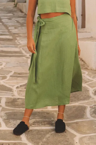 AmourLinen AmourLinen Damen vegan Wickelrock Iris Matcha