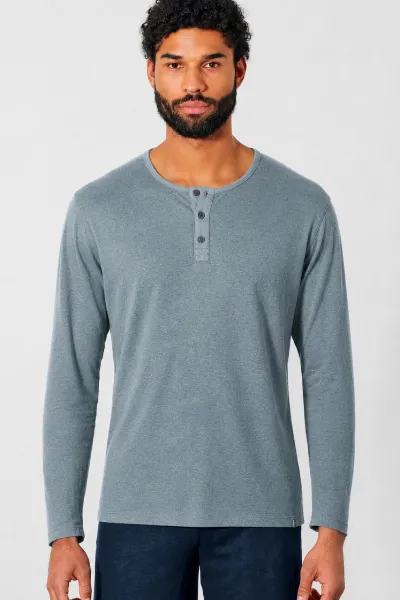 HempAge Hempage Herren vegan Langarm Henley Aus Gebürstetem Stoff In Titanium