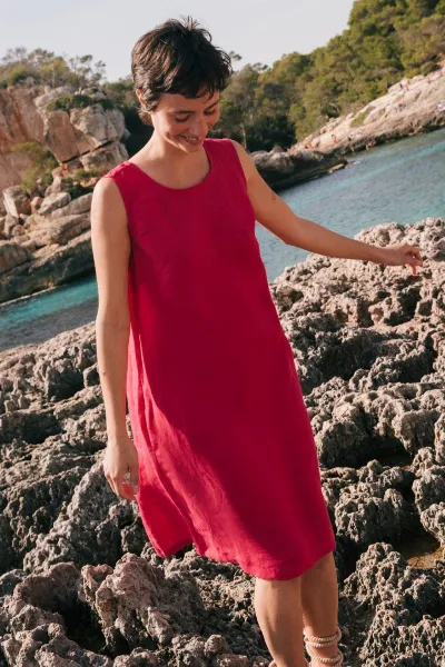 AmourLinen AmourLinen Damen vegan Kleid Norah Viva Magenta