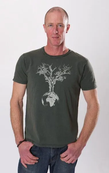 Life-Tree Life-Tree Shirt aus Biobaumwolle Fairwear für Herren Weltenbaum in Washed Green/Black/White