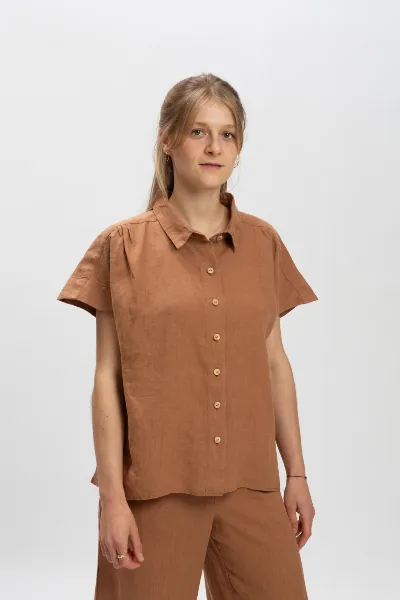 MATONA MATONA Damen vegan Leinenhemd Kaffee