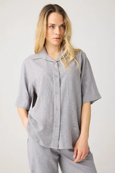 KnowledgeCotton Apparel KnowledgeCotton Apparel Damen vegan Shirt Kurzarm Leinen Mix Ultimate