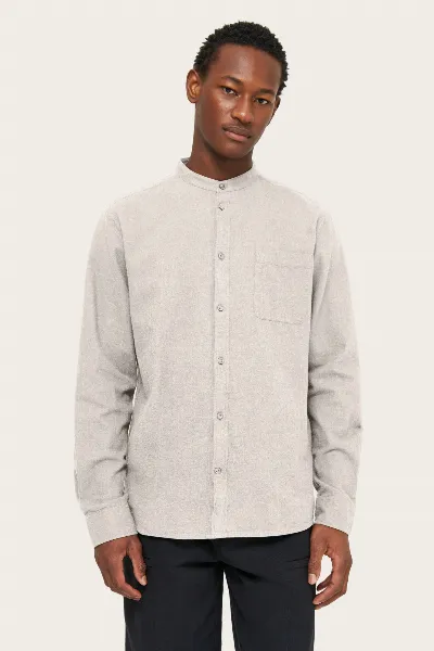 KnowledgeCotton Apparel KnowledgeCotton Apparel Herren vegan Hemd Stehkragen Regular Melange Greige