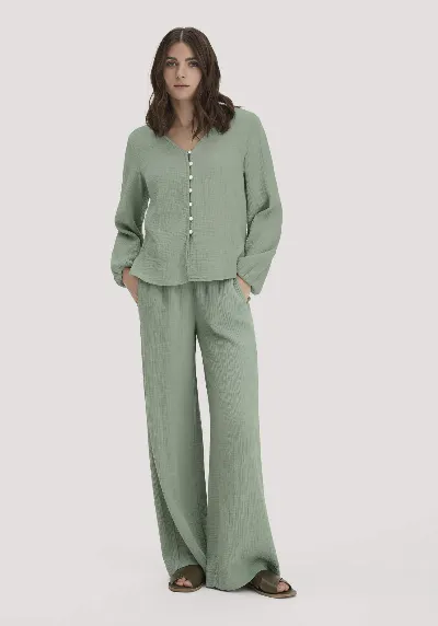 hessnatur hessnatur Damen Musselin Hose Wide Leg aus Bio-Baumwolle - grün