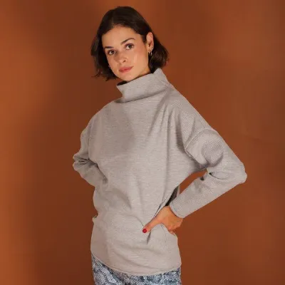 ManduTrap ManduTrap Stehkragen Pullover Dori in olive, sand, grau meliert, Biobaumwolle