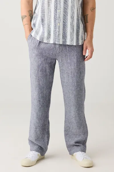 KnowledgeCotton Apparel KnowledgeCotton Apparel Herren vegan Hose Lose Leinen Vintage Indigo
