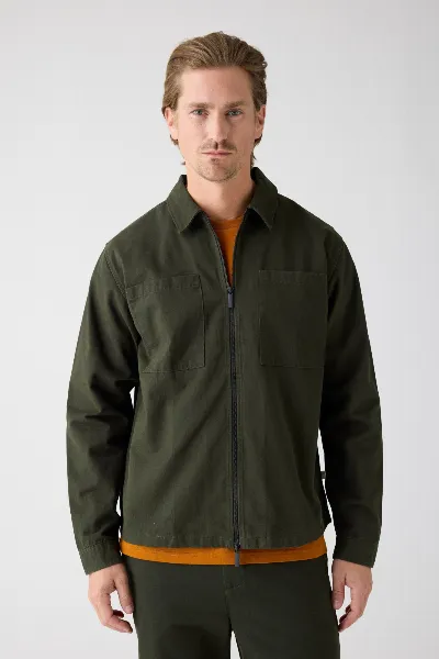 KnowledgeCotton Apparel KnowledgeCotton Apparel Herren vegan Zip Overshirt Twill Forrest Nachtgrün
