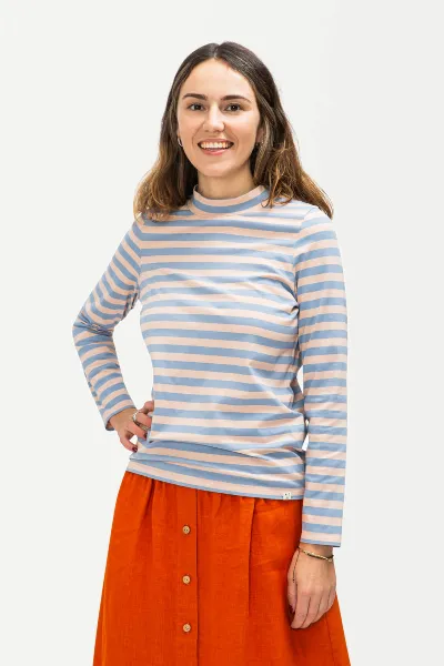 MATONA MATONA Damen vegan Kragenloses Langarmshirt Rose Pink & Blau