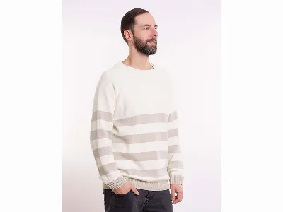 Bleed bleed Bio-Herren-Pullover Yeah Stripes mit Rundhalsausschnitt, weiß/grau,