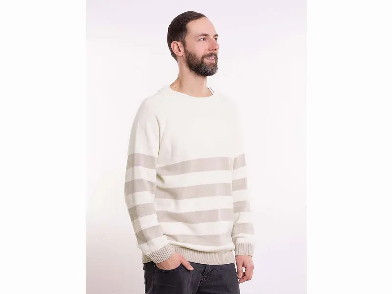 Bleed bleed Bio-Herren-Pullover Yeah Stripes mit Rundhalsausschnitt, weiß/grau,