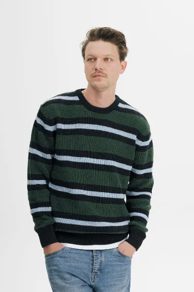 MELA MELA Herren vegan Strickpullover Ravi Forest Gestreift