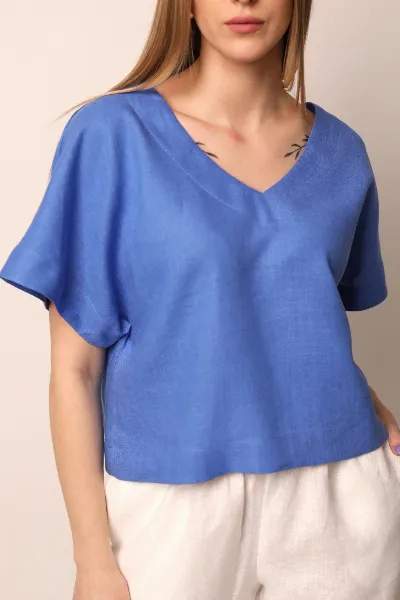 Amber Linen Amber Linen Damen vegan Top Malta Kornblumen