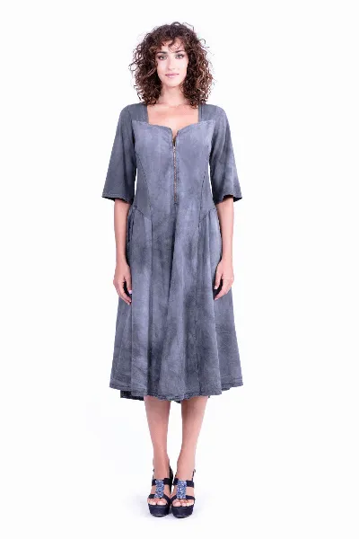RAVENS VIEW IBIZA RAVENS VIEW IBIZA Damen vegan Kleid Zip Langarm Aged Effect Anthrazit