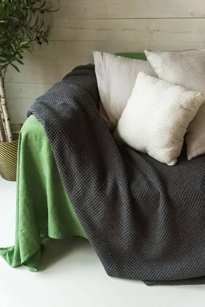 AmourLinen AmourLinen unisex vegan Decke Waffel Holzkohle