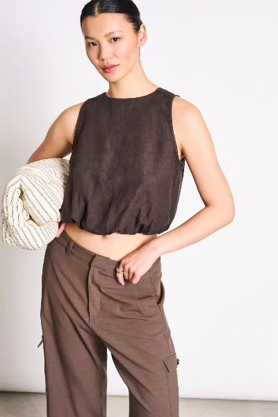 JAN N JUNE JAN 'N JUNE Damen vegan Cropped Top Lupin Schlamm