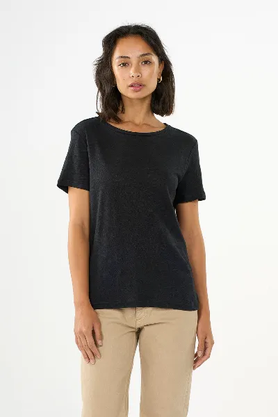 KnowledgeCotton Apparel KnowledgeCotton Apparel Damen vegan T-Shirt Reg Leinen Schwarz Jet