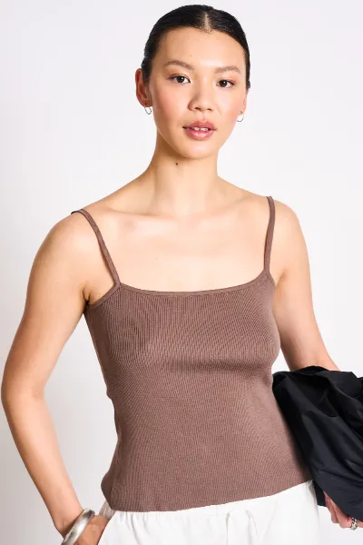 JAN N JUNE JAN 'N JUNE Damen vegan Strickoberteil Spaghetti Castanea Clay Brown