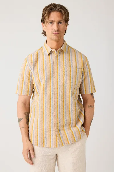 KnowledgeCotton Apparel KnowledgeCotton Apparel Herren vegan Hemd Relaxed Seersucker Mehrfarbig Gestreift