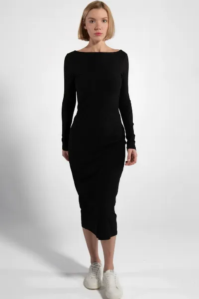 GORG GORG Damen vegan Kleid Langarm Gerippt