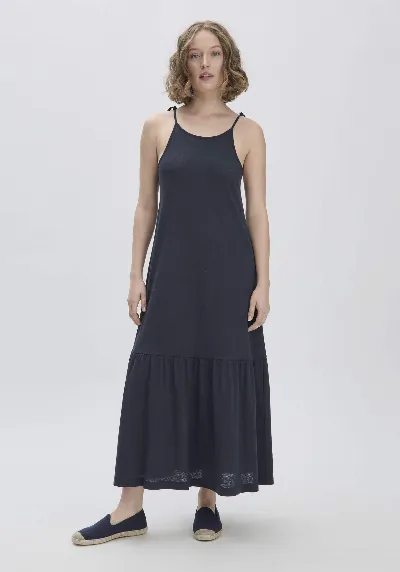 hessnatur hessnatur Damen Jersey Kleid Midi Relaxed aus Leinen und Bio-Baumwolle - blau