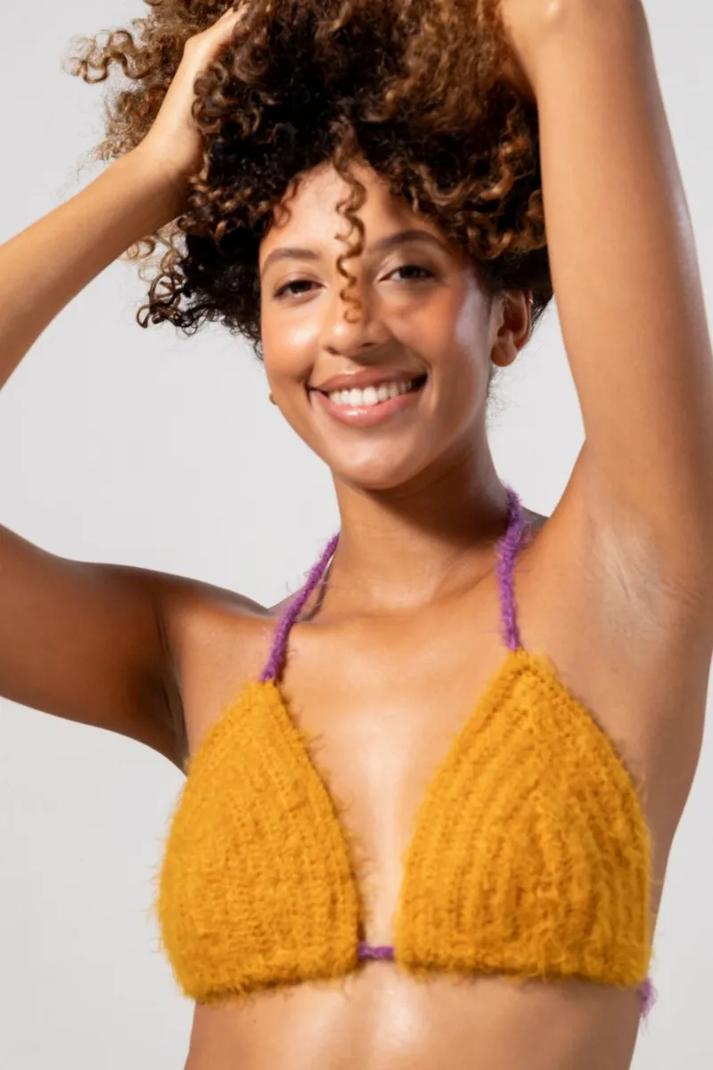 Understatement Understatement Damen vegan Bralette Knitted Triangle Senf/Elektrolila
