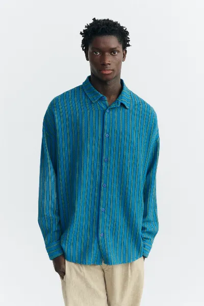 thinking mu Thinking MU Herren vegan Hemd Oversize Haru Windsor Blau