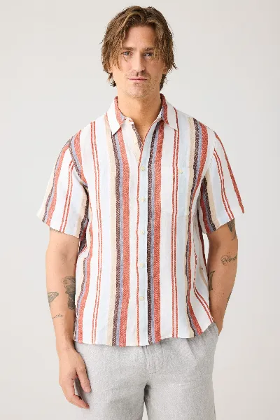 KnowledgeCotton Apparel KnowledgeCotton Apparel Herren vegan Shirt Kurzarm Mehrfarbig Gestreift