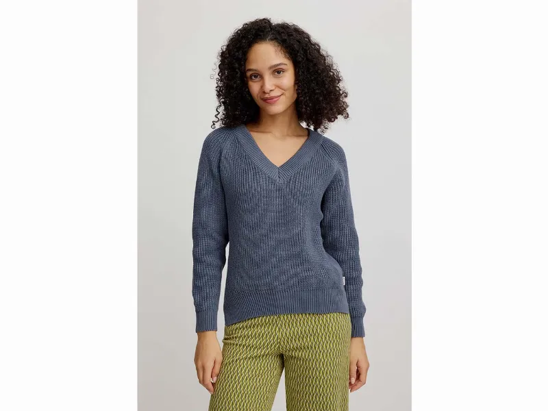 tranquillo tranquillo Bio-Damen-Strickpullover mit tiefem V-Ausschnitt, smoke,