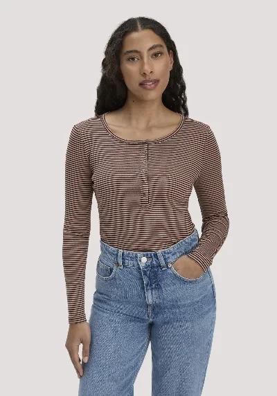hessnatur hessnatur Damen Softrib Longsleeve Streifen Henley Fitted aus Bio-Baumwolle und TENCEL™ Modal - rosa