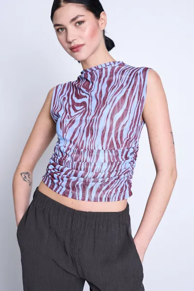 JAN 'N JUNE Top Laguna Zebra Print Blau