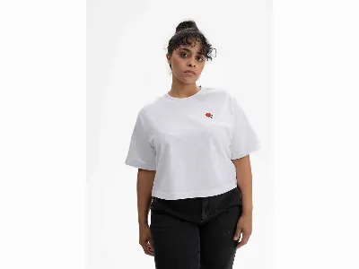 MELA MELA Bio-Damen-T-Shirt JOSHNA mit Ping-Pong-Stickerei, weiß, cropped,