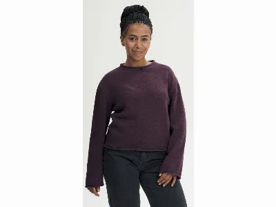 MELA MELA Bio-Damen-Strickpullover 'GEETHA' mit Rollsaum, elderberry melange,