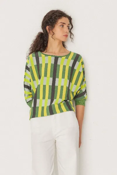 SKFK SKFK Damen vegan Pullover Naike Mehrfarbig Grün/Gelb