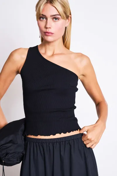 JAN 'N JUNE Top Tigris One Shoulder Schwarz