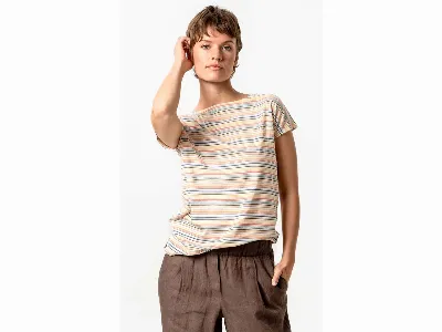 Living Crafts Living Crafts Damen-T-Shirt REKA mit angeschnittenen Ärmeln, sunny/stripe,