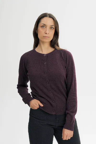 MELA MELA Damen vegan Strickjacke Fine Nameen Elderberry Melange