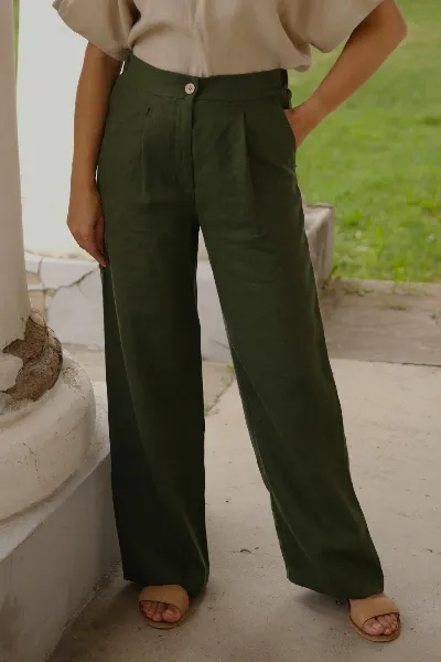Amber Linen Amber Linen Damen vegan Hose Jakarta Waldgrün