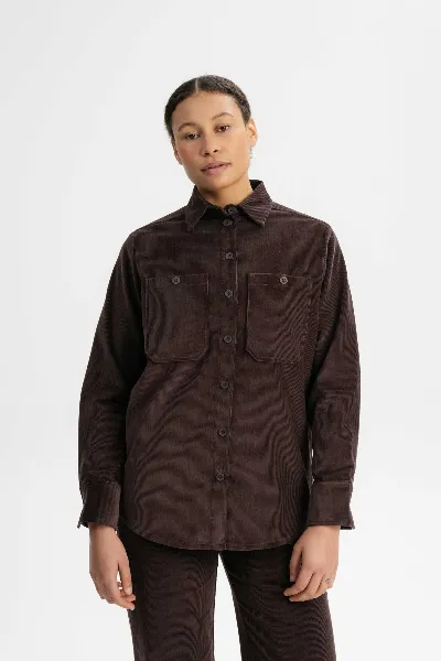 MELA MELA Damen vegan Overshirt Cord Jiya Walnuss Braun