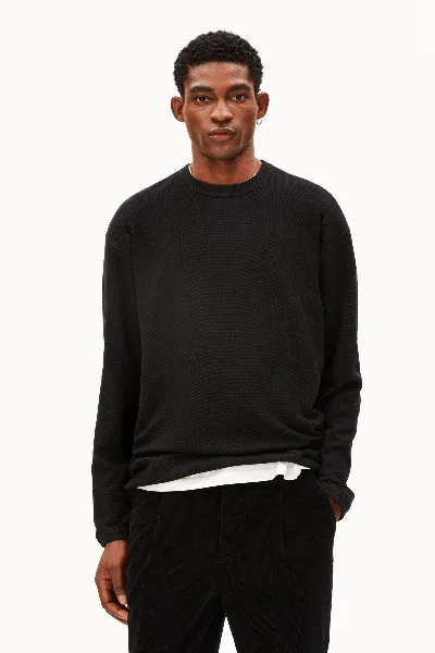 ARMEDANGELS Longsleeve Maarkos Waffle Schwarz